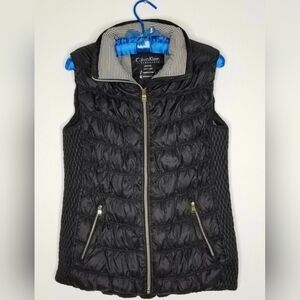 Calvin Klein Womens Performance Premium Down Puffer Vest Metallic Zip Black Sz M